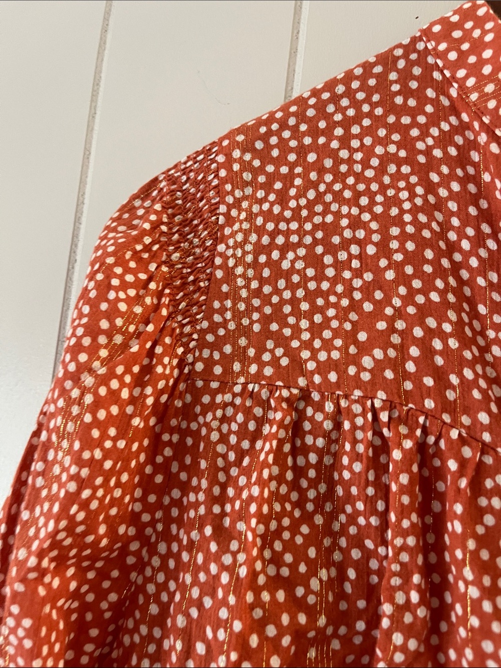 LOFT Rust Orange Dot Button-Front Blouse - Picture 5 of 13